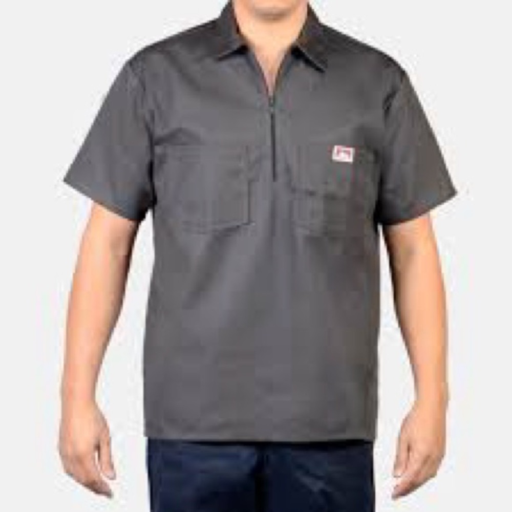 Ben Davis Short-Sleeve Quarter Zip Front Work Shirt - Charcoal Size 2XL